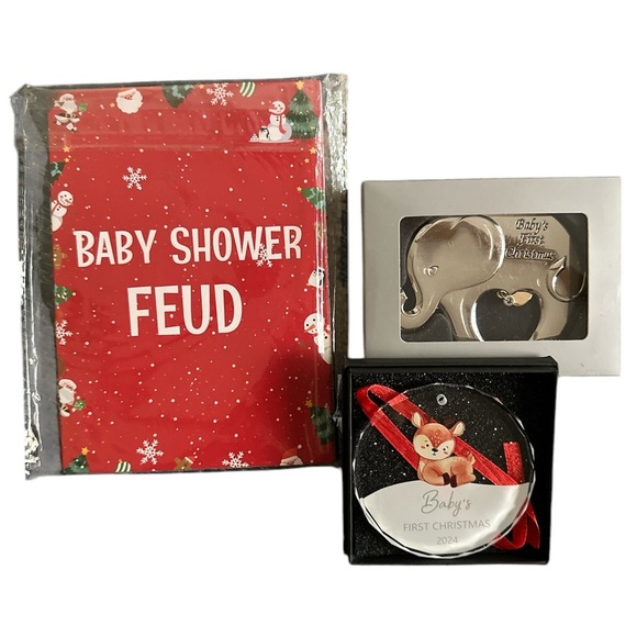 Bundle Of 3 Baby Stuff Shower Game 2024 1 Silver & 1 Glass Christmas Ornament - Picture 1 of 4